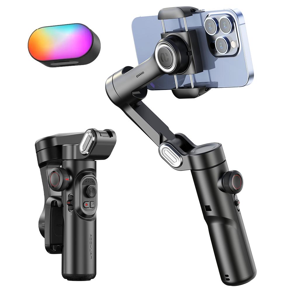 Drone Gimbal For Gopro - AOCHUAN 3-Achsen-Hand-Gimbal-Stabilisator für Smartphone mit Fülllicht